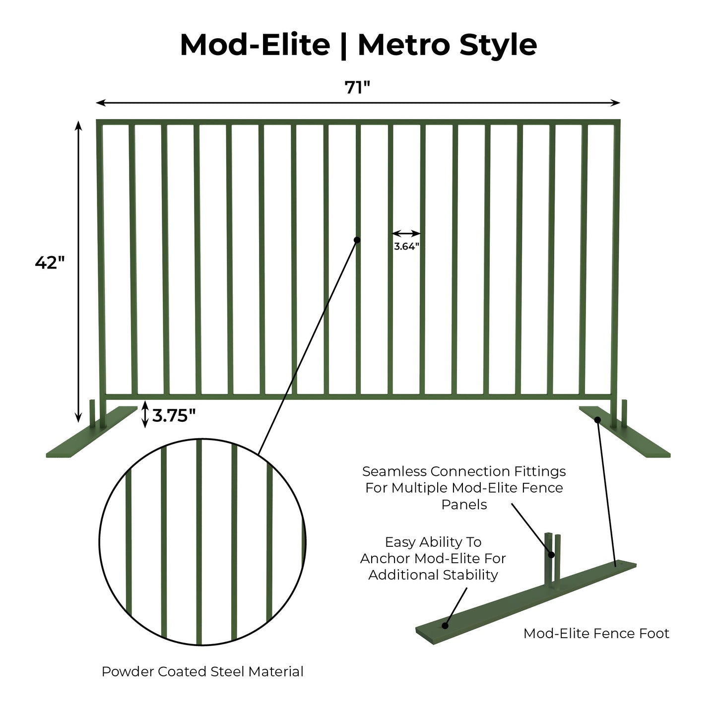 Mod-Elite Metro 6ft Fence Panel | Green