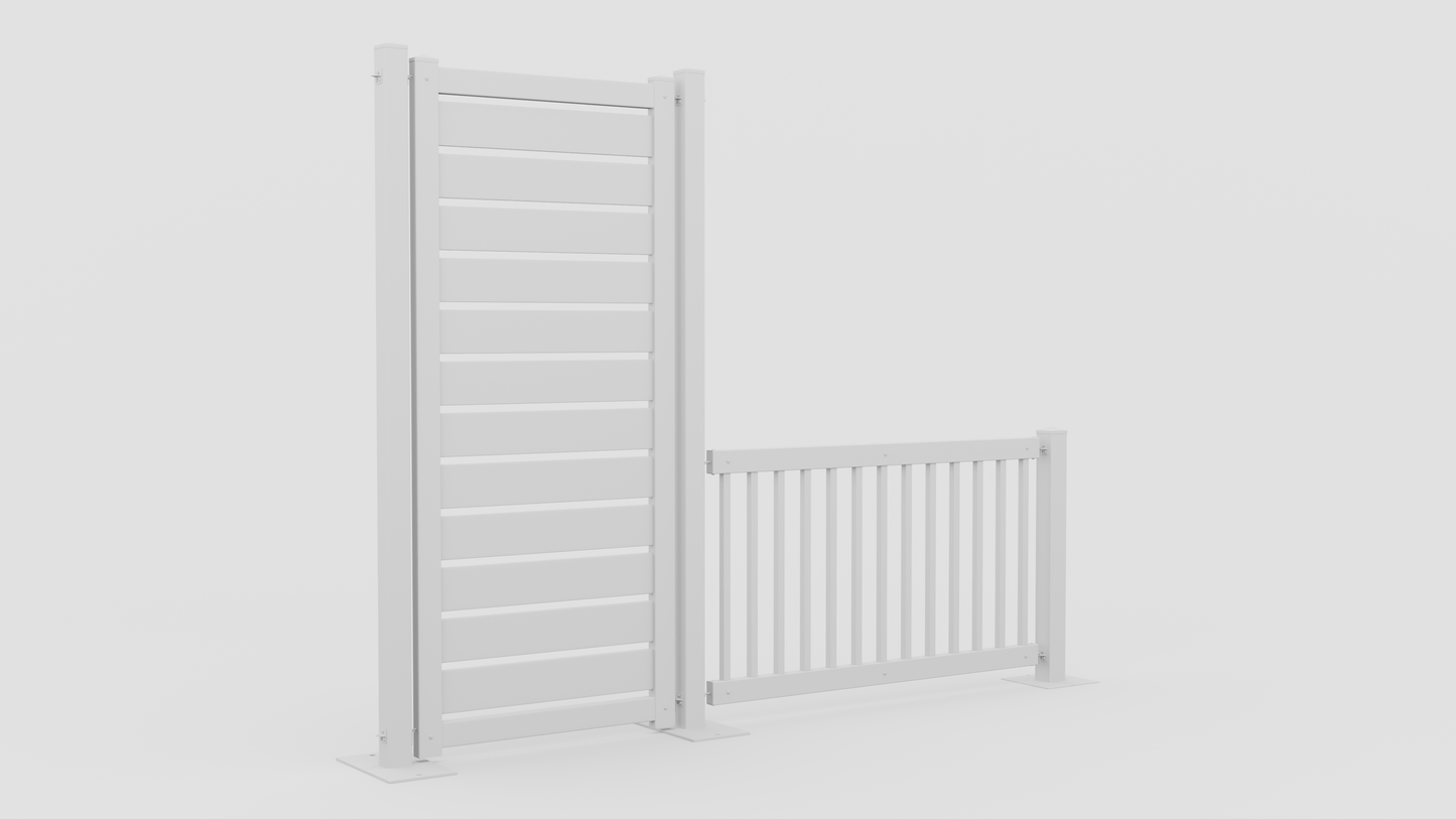 White wooden fence and gate set with modern slat design for outdoor spaces.