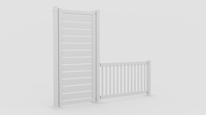 White wooden fence and gate set with modern slat design for outdoor spaces.